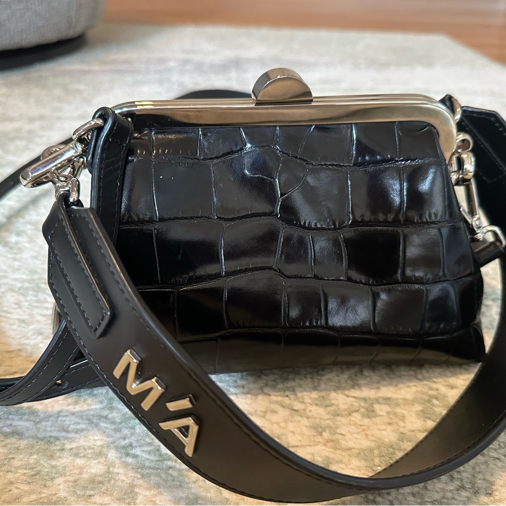 M'A Black Croc-Embossed Mini Bag